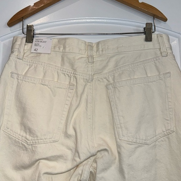 NWT MANGO Havana Straight Leg Cropped Cream High Waist Jeans Size 10 - Picture 12 of 14